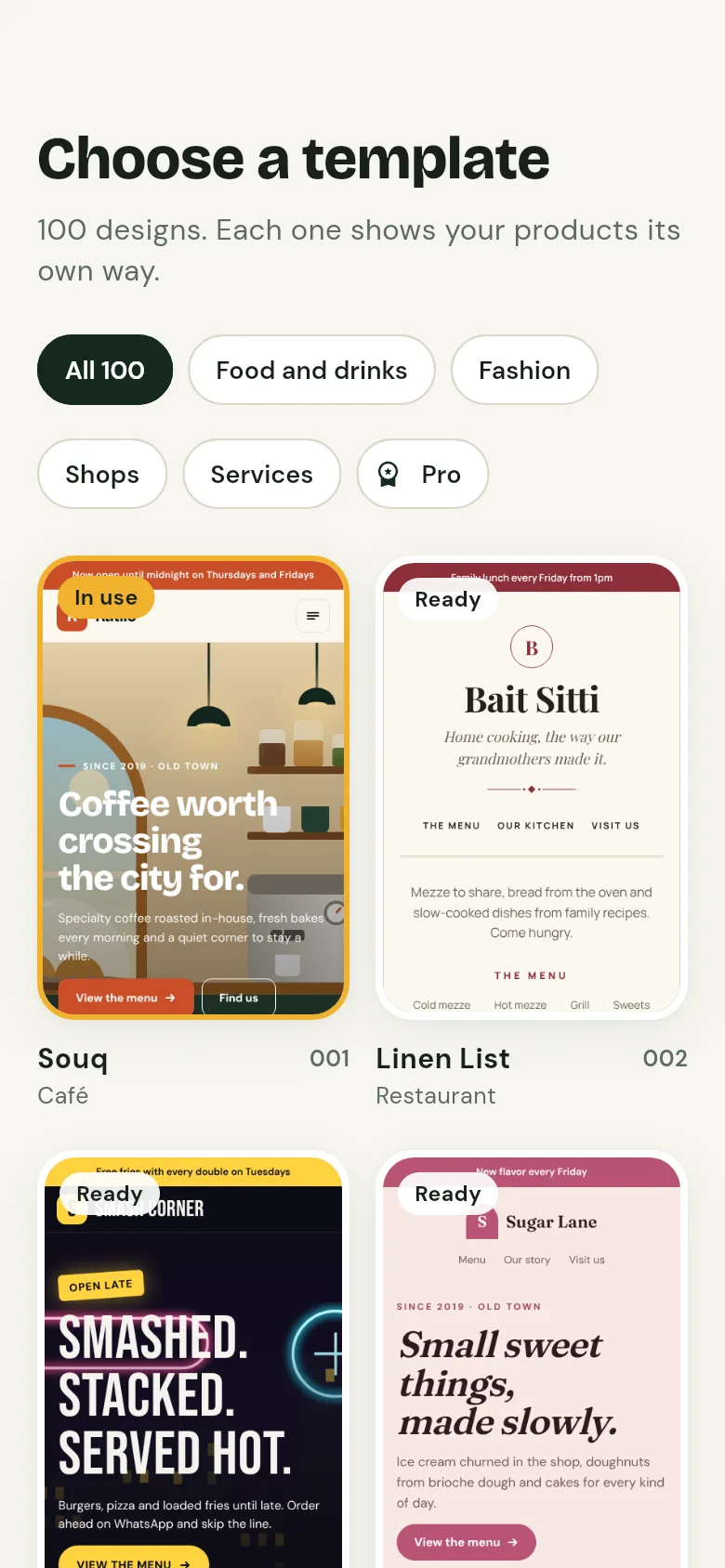 Template gallery in the Katlio app
